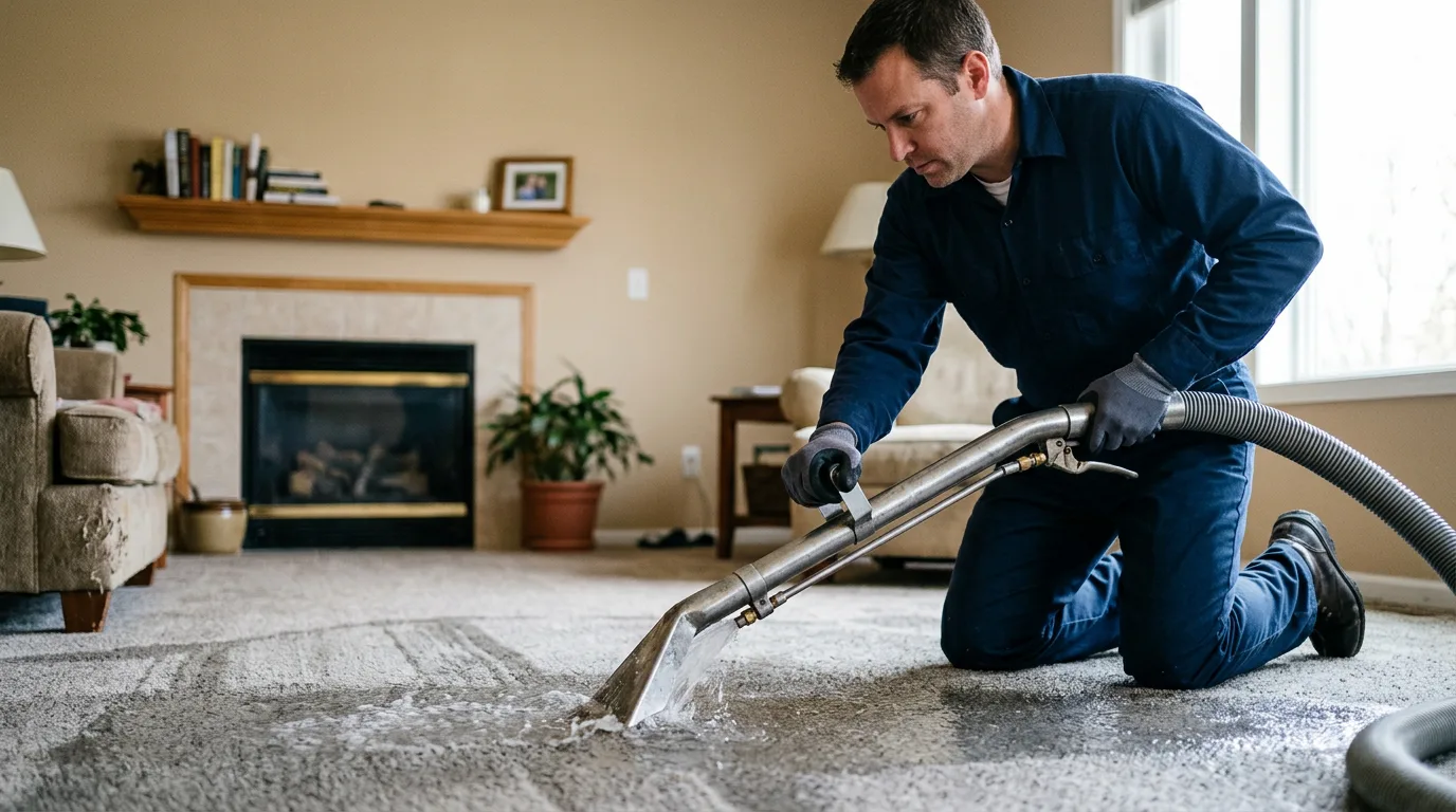 Water damage restoration technician working near Plainfield, PA